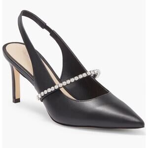 Stuart Weitzman Crystaline Slingback Leather Pump 75 Black Womens Size 8 NEW